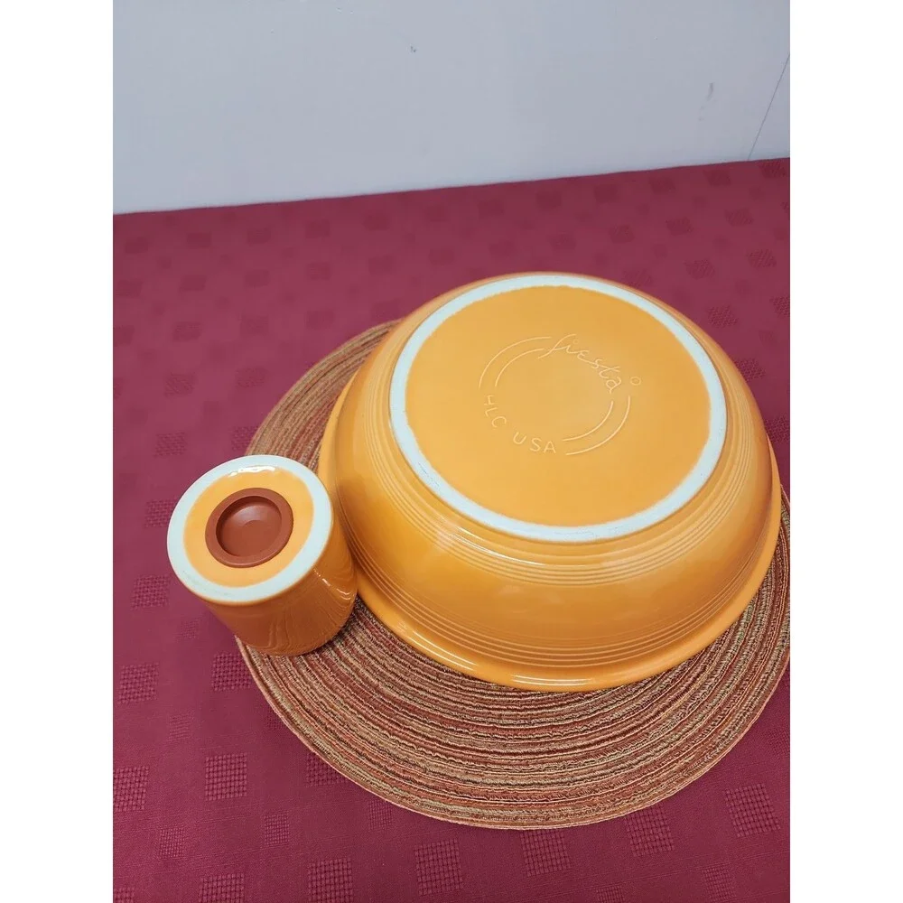 Fiesta Tangerine Pasta Bowl And Cheese Shaker Retired Laughlin Made In The USA